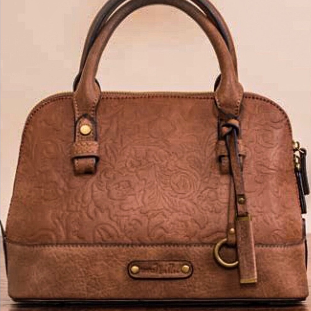 NWOT BEAUTIFUL Simply Noelle Brown embossed leather Satchel with Strap.